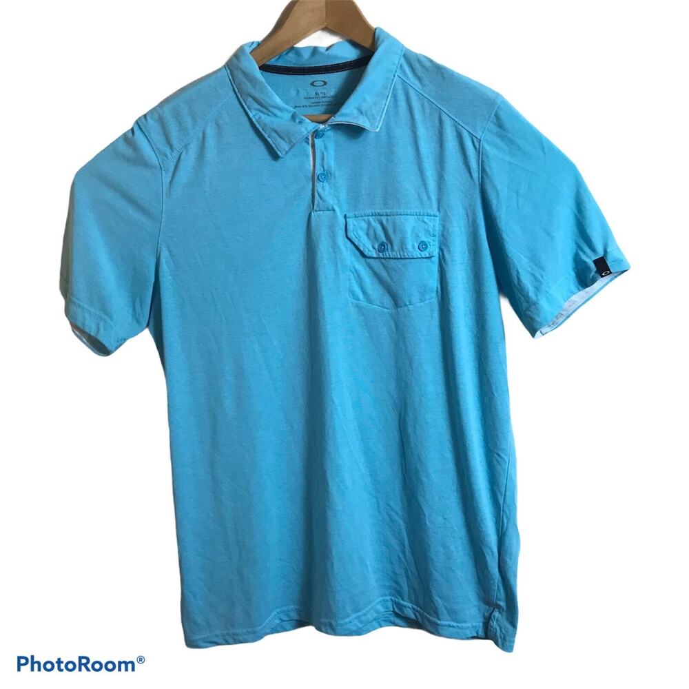 OAKLEY Polo Shirt Mens Sz XL Tailored Fit Blue Lightweight Jersey Pullover Logo